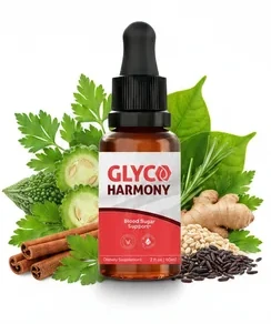 The Glyco Harmony bottle among fresh botanicals
