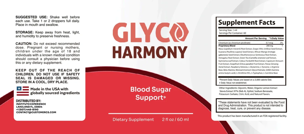 Glyco Harmony label artwork showing the supplement facts panel
